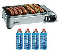 Barbecue à gaz portable 1900W Grille anti adhesive + 4 cartouches gaz Camping + Mallette de transport Cuisson nomade KEMPER
