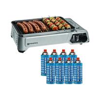 Barbecue à gaz portable 1900W Grille anti adhesive + 8 Cartouches gaz butane - Idéal camping, terrasse, extérieur KEMPER