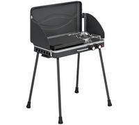 Barbecue à gaz portable, 2 brûleurs, 7 kW, avec plaque de cuisson | Couleur : Noir | Dimensions : 61 x 47 x 88 cm