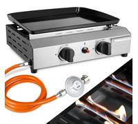 Barbecue à gaz portable, 2 brûleurs, pour camping, en acier inoxydable, gaz naturel, émail céramique