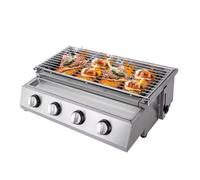 Barbecue à Gaz Portable 4 Brûleurs GPL Infrarouge en Acier Inoxydable 58 x 40 cm - Grill de Table pour Camping, Jardin