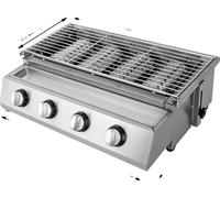 Barbecue à gaz portable, 4 brûleurs, hauteur réglable, gris clair