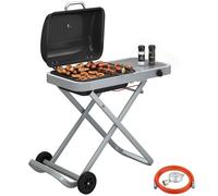 Barbecue à gaz portable à 1 brûleur de 2,5 kW, sur chariot, avec grille, table d'appoint, couvercle et thermomètre