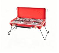 Barbecue à gaz portable à 2 brûleurs, petit barbecue au propane type mallette, idéal pour le camping et la cuisine en plein air-Beige