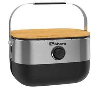 Barbecue à Gaz Portable Compact 2,7kW Grille en Fonte Mini Barbecue de Table Inox Planche à Découper Bois 2 à 4 Personnes Sahara