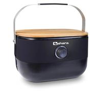 Barbecue à Gaz Portable Compact 2,7kW Grille en Fonte Mini Barbecue de Table Noir Planche à Découper Bois 2 à 4 Personnes Sahara