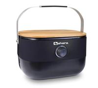 Barbecue à Gaz Portable Compact 2,7kW Grille en Fonte Mini Barbecue de Table Noir Planche à Découper Bois 2 à 4 Personnes Sahara