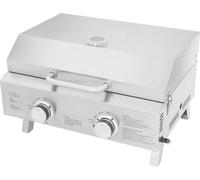 Barbecue à gaz portable en acier inoxydable brossé - Barbecue de table à 2 brûleurs - Pliable - Pour l'extérieur - 55,8 x 45 x 38 cm - Argent