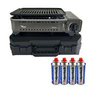 Alpen Camping - Barbecue à Gaz Nevada 1780W + 4 Cartouches Butane - Allumage Piezo - Grille avec Évacuation des Graisses et Mallette de Transport - Van Camping et Bivouac
