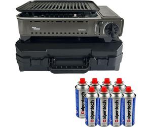 Barbecue à gaz Portable Grill 1780W + 8 Cartouches Gaz Butane Allumage Piezo + Mallette Camping ALPEN