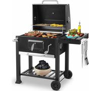 Barbecue à gaz pour l'extérieur - Chariot de barbecue au charbon XXL - Gaz naturel - Modèle ouvert - Avec poignée - Table latérale rabattable - Pour terrasse, jardin, camping - Noir