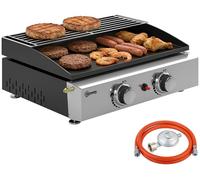 Barbecue à gaz pour l'extérieur - Grill de table portable à 2 brûleurs, 5 kW - Acier inoxydable - Plaque de cuisson - Grille de maintien au chaud - Bac de récupération des graisses - Idéal pour le cam