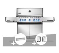 Barbecue à gaz Prestige 665 inox + Boîtier de fumage + 2 meubles de rangement tablette - Napoléon