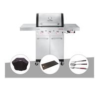 Barbecue à gaz professional pro s 3 + housse de protection + plancha + kit 3 ust