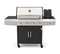 Barbecue à gaz professionnel XXL de 16 kW avec 5 brûleurs en acier inoxydable 304 avec feu latéral, thermomètre couvercle double grille de cuisson 67 x 42 cm, chauffe roues 137 × 50 × 120 cm, noir