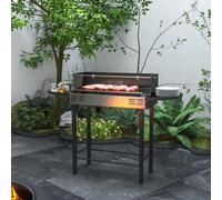 Barbecue au charbon de bois 2-en-1 avec tournebroche et grille, réglable en hauteur, barbecue de camping en acier inoxydable, noir | 118 × 32 × 90 cm | 3 niveaux | tablettes rabattables