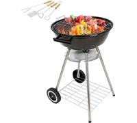Barbecue au charbon de bois avec accessoires 50 cm x 49 cm x 73 cm Noir/Argent - Grille et ensemble d'accessoires inclus