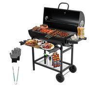 Barbecue au charbon de bois avec couvercle - Fonte - Grille XXL - Noir - Pour jardin, balcon ou cour