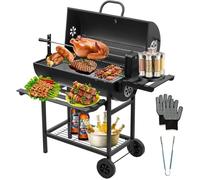 Barbecue Au Charbon De Bois Avec Grille De Cuisson Xxl,Gants Anti-Brûlures,Thermomètre,Tiroir À Cendres,Évent Réglable,Grand B
