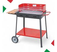 Barbecue au charbon de bois avec roulettes, grille réglable en acier émaillé et tablette latérale en bois, 60 x 40 x 85 cm
