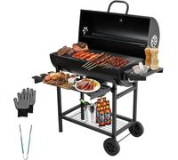 Barbecue au charbon de bois, avec une grande grille de cuisson XXL, un gant résistant à la chaleur, un thermomètre, un bac à cendres, un fond réglable, grand barbecue au charbon (modèle de base)