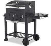 Barbecue au charbon de bois - Barbecue d'extérieur - Avec couvercle - Thermomètre intégré - Roulettes - Poignée en acier inoxydable - Tablette latérale - Noir