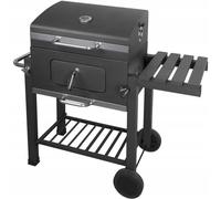 Barbecue au charbon de bois - Barbecue sur chariot Charcoal XXL - Acier thermolaqué - Avec roulettes - Tablettes latérales - Tablette de rangement - 110 x 46 x 100 cm