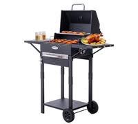 Barbecue au charbon de bois - BBQ1 - Grille émaillée - Surface de cuisson 45 × 32 cm - Grille de maintien au chaud 46 × 10 cm - Thermomètre - Tablette latérale et roulettes - Sans housse de protection