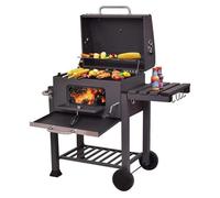 Barbecue au charbon de bois - Chariot de barbecue - 2 grilles de cuisson - Bac à charbon réglable - Étagères avec crochets - Barbecue d'extérieur mobile sur roulettes - Noir
