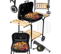 Barbecue au charbon de bois, chariot de barbecue avec étagères, barbecue de jardin, camping, jardin avec roues, terrasse, BBQ Curron EmaBend GM3000, ventilateur de barbecue