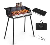 Barbecue au charbon de bois COSTWAY, portable, idéal pour le camping, avec pieds amovibles, réglage de la hauteur du gril en 2 positions, barbecue de table, barbecue sur pied