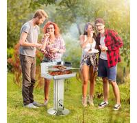 Barbecue au charbon de bois en acier inoxydable - Barbecue sur pied - Résistant aux intempéries - Grille chromée réglable en hauteur - Bac à cendres - Régulateur d'aération - Blanc