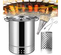 Barbecue au charbon de bois en acier inoxydable sans fumée avec évacuation de l'huile, cuisson homogène à 360° pour intérieur et extérieur, design compact et portable pour le camping et les fêtes