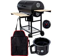 Barbecue au charbon de bois en forme de tonneau rond avec couvercle, grand modèle MalTec, sur roulettes, barbecue de jardin, chariot à barbecue, tablier, jardin, terrasse, camping, plateaux supplément