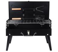 Barbecue au charbon de bois - Grill portable pliable en forme de valise - Avec ustensiles de barbecue - Acier - 43 x 26 x 29 cm - Noir