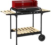 Barbecue au charbon de bois, hauteur de cuisson réglable, nettoyage facile, portable avec roues, rouge