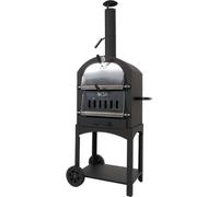 Barbecue au charbon de bois MCW-N15, four à pizza et poêle à bois, grille de barbecue, grille pour charbon de bois, pierre à pizza, acier noir thermolaqué