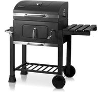 Barbecue au charbon de bois, modèle angulaire, en fonte, avec grille en fonte et couvercle résistant aux intempéries. Barbecue au charbon de bois avec couvercle, bac à charbon réglable et thermomètre.