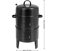 Barbecue au charbon de bois pour l'extérieur - 3 en 1 : fumoir, grill et rôtissoire - Diamètre de 40 cm, 2 niveaux, barbecue de camping portable en fer - noir