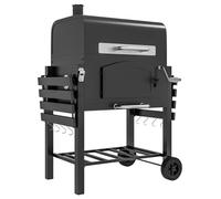 Barbecue au charbon de bois pour l'extérieur - Chariot de barbecue - Avec couvercle - Étagères latérales et étagère inférieure - Fonction fumoir - Grille de maintien au chaud - Acier avec revêtement e
