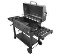 Barbecue au charbon de bois SucceBuy de 0,50 m² avec bacs à charbon réglables en hauteur et tables latérales rabattables, en acier robuste et résistant à la chaleur, idéal pour les fêtes dans le jardi