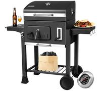 Barbecue au charbon de bois, sur roulettes, plateau réglable, noir