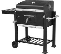 Barbecue au charbon de bois sur roulettes – Pour 5 à 10 personnes – Chariot barbecue XXL – Avec couvercle, 3 grilles et plaque à charbon réglable – Pour le jardin et le camping