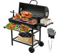 Barbecue au charbon de bois XXL, avec gants de protection thermique et thermomètre