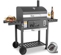 Barbecue au Charbon de Bois, XXL Grill à Charbon avec Couvercle, Barbecue Charbon de Bois Grande Taille avec Cheminée, avec 2PCS Roues, Grille et Thermomètre,152x136x60cm