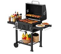 Barbecue au Charbon de Bois XXL ,Thermomètre Intégré,Cheminée,Tire-bouchon et Unité de fumage, avec Grille de Maintien au Chaud