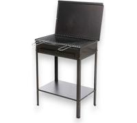 Barbecue au charbon en acier noir avec grille chromée et tiroir à cendres amovible