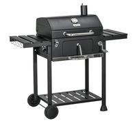 Barbecue au charbon, modèle grill et fumoir, avec thermomètre et ouvre-bouteille, dimensions : 120 x 64 x 114 cm, couleur : noir