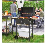Barbecue au charbon sur chariot AESVAR 112 x 58 x 107 cm avec couvercle thermomètre et roues noir inox