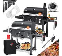 KESSER® Barbecue au charbon de bois XXL, couvercle, roues, poignée en acier inoxydable, thermomètre, grille, brosse, couvercle, pinceau en silicone, sur pied, chariot à charbon